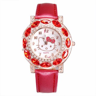 นาฬิกาข้อมือควอตซ์ ลายการ์ตูน Hello Kitty สไตล์สปอร์ต แฟชั่นสําหรับเด็กผู้หญิง