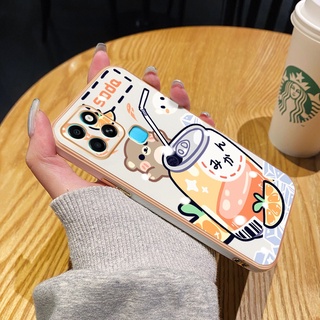สําหรับ Infinix Smart 6 เคส ดีไซน์ใหม่ บาง ชุบ น่ารัก ฤดูร้อน ลายหมี เคสป้องกันกล้อง แบบเต็ม