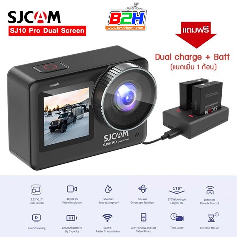 SJCAM SJ10 Pro Dual Screen ความละเอียด 12MP วีดีโอ4K ฟรี แบต + ถุงผ้า ...
