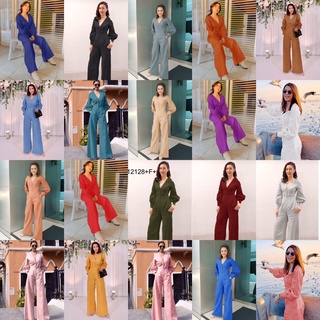 💚Sshop ส่งไว1-2วัน💚 S12128 Jumpsuit จั้มสูทคอวีขายาวแต่งกระดุมอก