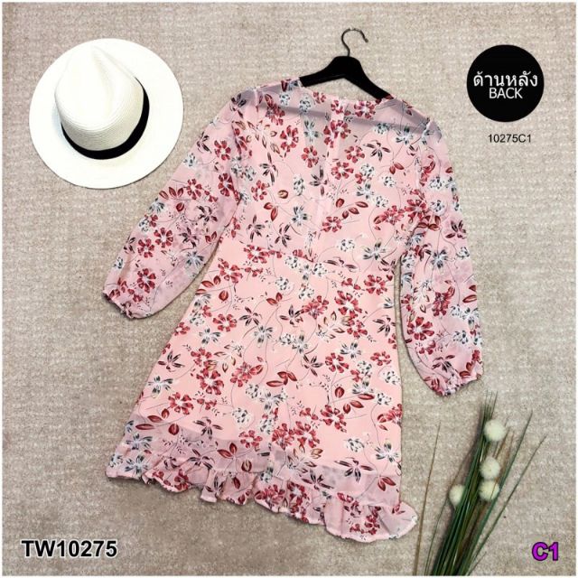 lt-tw10275-gt-เดรสสั้นแขนยาว-borichta-คอวี-แต่งระบายน่ารักๆ-เนื้อผ้าชีฟองพิมพ์ลายดอกสวยงาม-ใส่สบาย-ไม่ร้อน-มีซับใน-ซิปหลัง