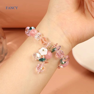 Fancy สร้อยข้อมือ หินคริสตัลธรรมชาติ สีชมพู สไตล์จีน สําหรับผู้หญิง