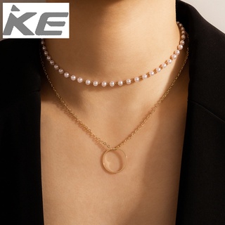 Simple Necklace Pearl Chain Double Necklace Geometric Ring MultiClavicle Chain for girls for