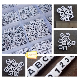 7 mm cube Alphabet Number Hashtag​ Beads ชุด ลูกปัด ตัวอักษร ลูกเต๋า​ เลือกได้ ภาษาอังกฤษ abc ลูกปัดตัวเลข 123 แยกอักษร​