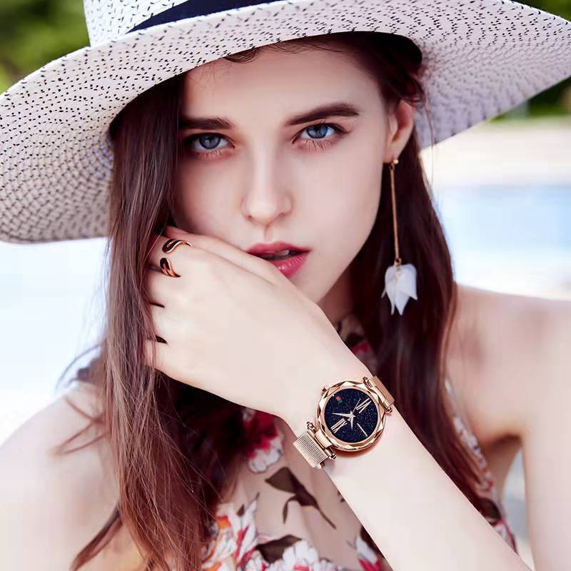 นาฬิกา-ผู้หญิงแฟชั่น-แจ่มจรัสนาฬิกา-สายรัดหัวเข็มขัดแม่เหล็ก-นาฬิกาข้อมือควอทซ์