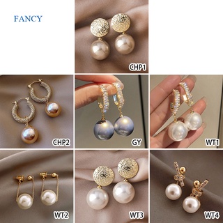 Fancy ใหม่ แฟชั่นเกาหลี ขนาดใหญ่ สีขาว มุก ต่างหูหยด สําหรับผู้หญิง โบฮีเมียน ทอง กลม มุก ต่างหูแต่งงาน