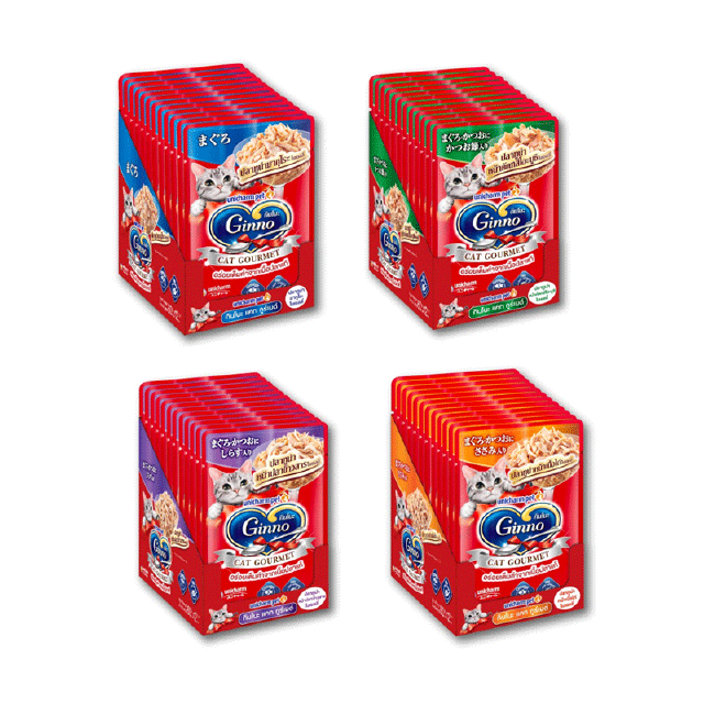 โปรโมชั่น : Ginno กินโนะ แคท กูร์เมต์ อาหารเปียกแมว ปลาทูน่า 60 กรัม มี 4 รสชาติ x 24 แพ็ค