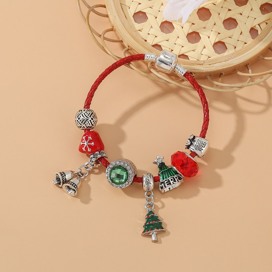 dinglly-สร้อยข้อมือหนัง-จี้กระดิ่ง-สีเงิน-สีแดง-สําหรับผู้หญิง-ต้นคริสต์มาส-และลูกปัดซานต้า-สีเขียว