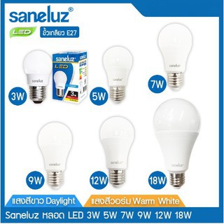 รูปภาพสินค้าแรกของSaneluz หลอดไฟ LED Bulb ขนาด 3W 5W 7W 9W 12W 18W ขั้วเกลียว E27 แสงสีขาว 6500K /แสงสีวอร์ม 3000K ใช้งานไฟบ้าน AC 220V