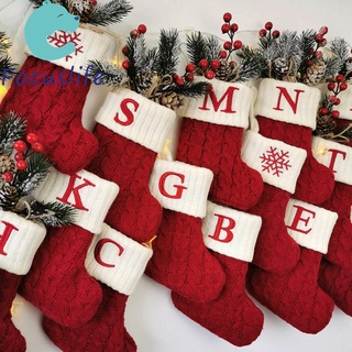 ถุงเท้าคริสต์มาส / ถุงน่องถัก ลายเกล็ดหิมะ สีแดง จี้ต้นคริสต์มาส