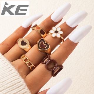 Jewelry Brown love drip ring six-piece geometric flower ring combination set for girls for wom