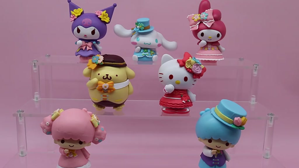 โมเดลตุ๊กตาฟิกเกอร์-sanrio-flower-series-kuromi-melody-kitty-cinnamoroll-purin-twins-ของเล่นสําหรับเด็ก-จํานวน-6-ชิ้น