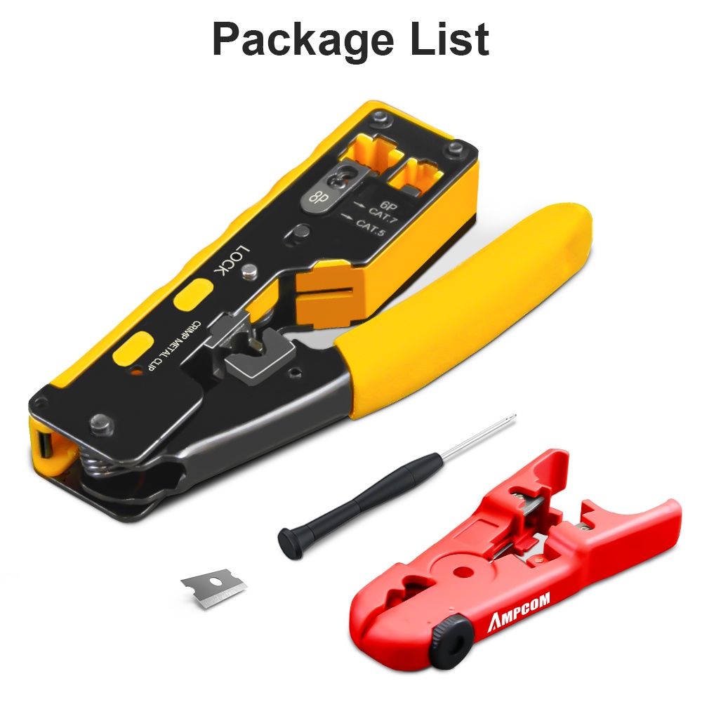 AMPCOM เครื่องอัดปลั๊ก RJ45 RJ11 Pass Through สำหรับ CAT7/6A CAT6/5 ...