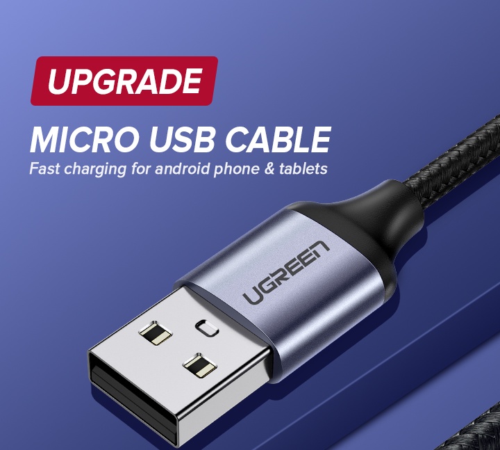 ภาพอธิบายเพิ่มเติมของ Ugreen สายชาร์จไว Micro USB เป็น USB ส 100 ซม. 2.4A สำหรับ Samsung Galaxy LG Google