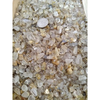 [Crystal Z] ไหมทอง | Gold Rutilated Quartz หินเกล็ด น้ำหนัก 100-500 g หินขัดเงา ธรรมชาติ คริสตัล ขนาดเล็กประมาณ 5-15 mm