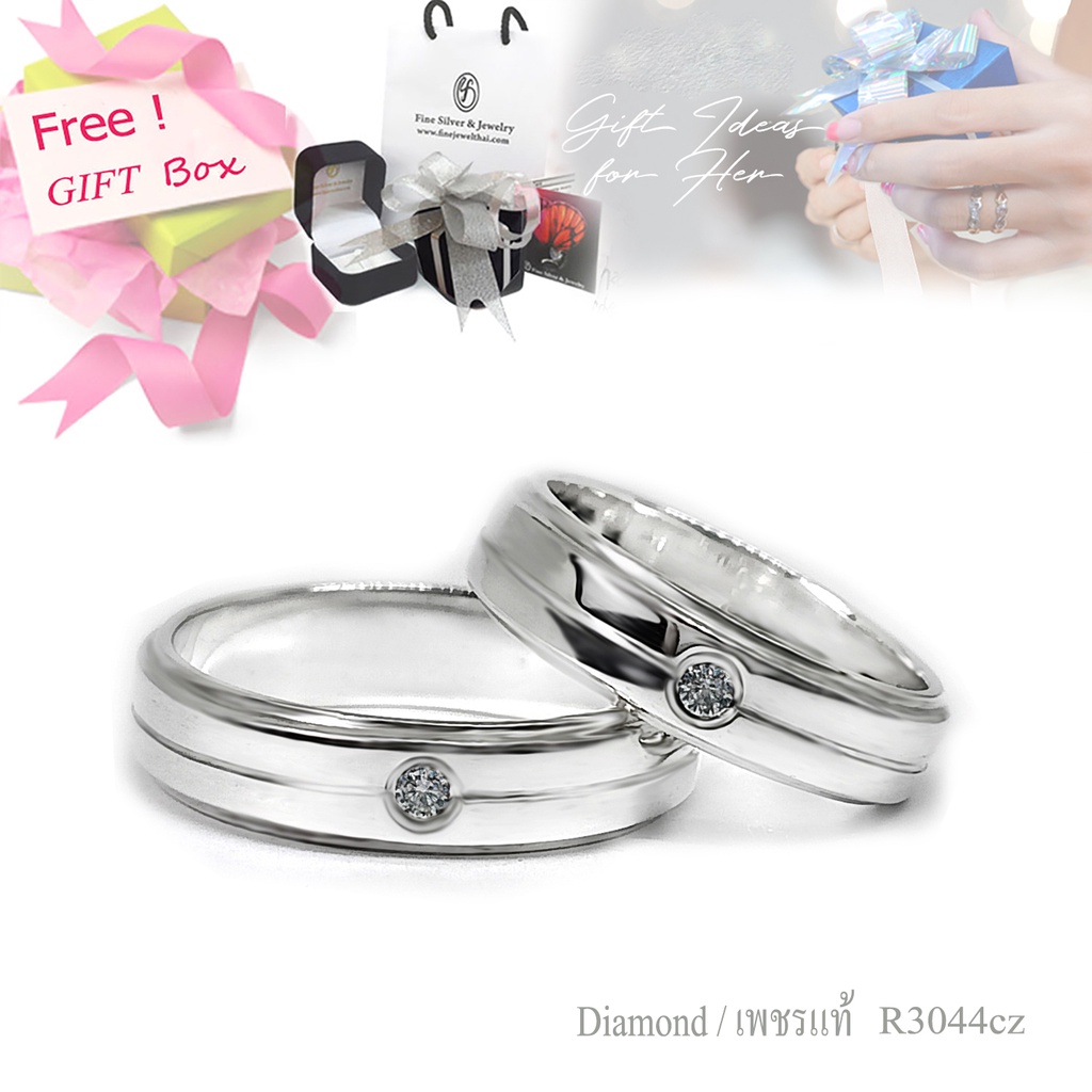 finejewelthai-แหวนเพชร-แหวนเงิน-เพชรแท้-เงินแท้925-แหวนคู่-แหวนหมั้น-แหวนแต่งงาน-couple-diamond-silver-ring-gift-set136