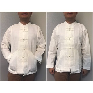 ภาพหน้าปกสินค้าเสื้อพื้นเมือง ผู้ชายกระเป๋าโค้งฟองน้ำ กระดุมจีน สีขาว ที่เกี่ยวข้อง