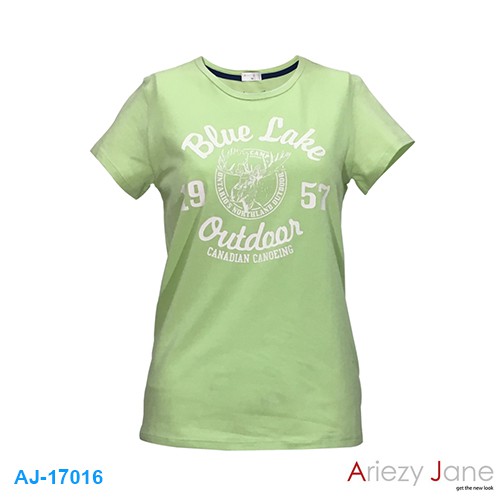 ariezy-jane-aj-17016-เสื้อยืดคอกลมแขนสั้นพิมพิ์ลายสีเขียว-ผ้า-100-cotton