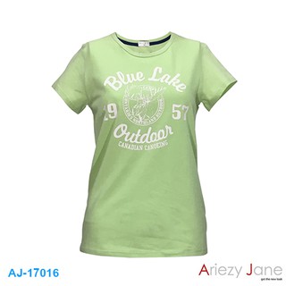 Ariezy Jane AJ-17016 เสื้อยืดคอกลมแขนสั้นพิมพิ์ลายสีเขียว ผ้า 100%cotton
