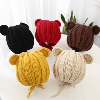 หมวกถักผ้าฝ้ายสำหรับเด็กทารกแรกเกิด Infant Baby Knitted Hat with Collar Comfortable for Boys&amp;girls