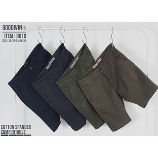 สินค้า โค้ดPUPDS2ลด50⚡GW⚡9619 กางเกงขาสั้น ผู้ชาย ผ้ายืด สีพื้น ยาว 19-20 นิ้ว ไซส์ 30-38 Goodwin Brand