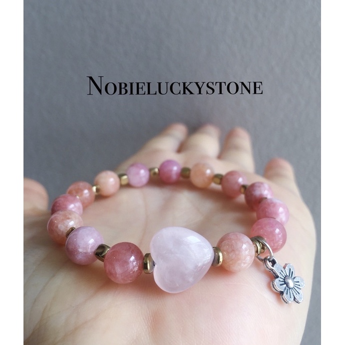 กำไลหินมงคลแท้ Pink Opal + Rose Quartz + Pyrite Shopee Thailand