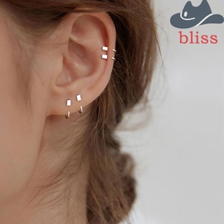 Bliss ต่างหูลูกบาศก์ ขนาดเล็ก หรูหรา มินิมอล เข็มเงิน สาวเกาหลี หัวเข็มขัดหู