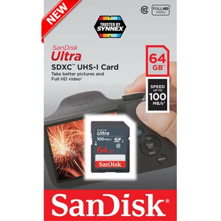 สินค้า SanDisk Ultra SD Card Class10 64GB SDXC Speed 100MB/s (SDSDUNR-064G-GN3IN) Memory การ์ด เมมโมรี่การ์ด คลาส10 โดย ซินเน็ค