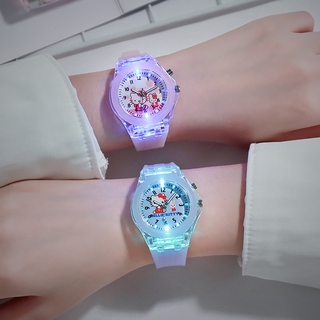 สินค้า น่ารัก Hello Kitty การ์ตูนดูส่องสว่างนาฬิกาซิลิโคนเด็กดู