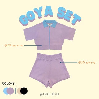 ภาพขนาดย่อของสินค้า(inci.bkk) GOYA SET in Purple เซ็ทเสื้อซิปทูโทน+กางเกงknit