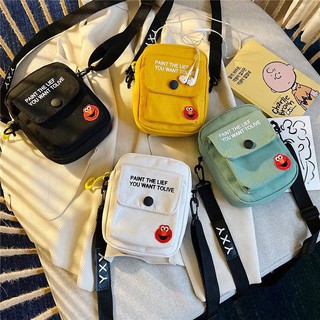 กระเป๋าเป้ผู้ชาย☎♝✜Museanna กระเป๋าผ้าใบถุงเล็กหญิง เครือข่ายใหม่เกาหลีสีเหลือง ถุงเล็กสีเหลืองบรอดแบนด์สะพายไหล่สบาย ๆ�
