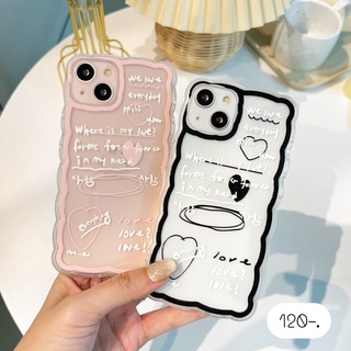 เคสใส เคสใสสกรีนลาย เคสคู่รัก 🖤💗ลายตัวหนังสือขอบหยักดำ/ชมพู