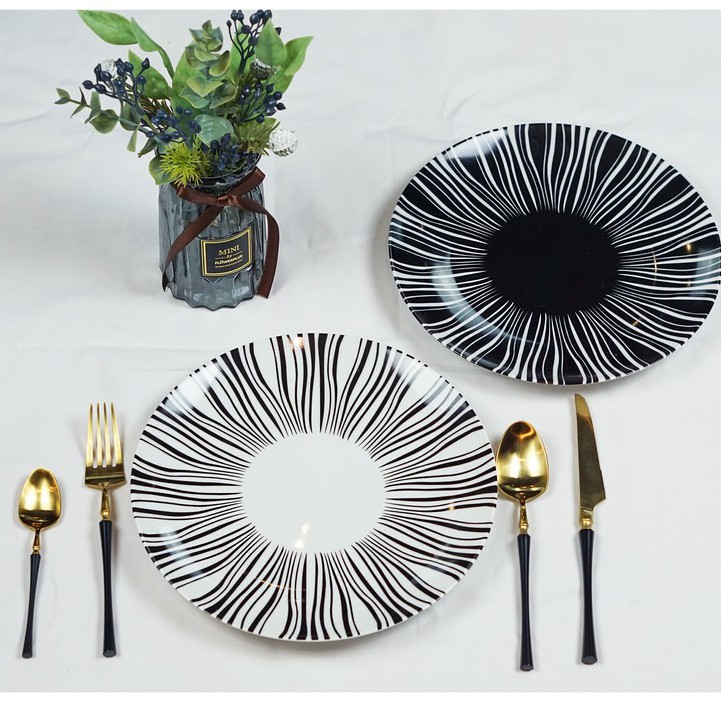 ชุดจานเซรามิคyeux-plate-ลวดลายทันสมัยสวยงาม-และชุดช้อนซ้อม-royal-cutlery-ทอง-อุปกรณ์บนโต๊ะอาหาร