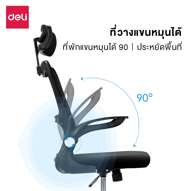 Deli เก้าอี้ทำงาน เก้าอี้สำนักงาน เก้าอี้สีดำ เก้าอี้สีขาว เก้าอี้สีเทา ที่นั่งเพื่อสุขภาพ รวมพนักพิงศีรษะ ปรับสูงต่ำได้ ระบายอากาศดีเยี่ยม