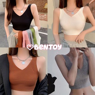 Bentoy*พร้อมส่ง*เสื้อกล้ามไหมพรมแบบสั้นรัดรูปแขนกุดหน้าวีNO.9398