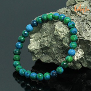 หินคริสโซคอลลา ขนาด 6 มิล Chrysocolla แต่งสี กำไลหินมงคล หินแห่งการสื่อสาร เสริมสร้างพลังอำนาจ หินสีฟ้า หินสีเขียว