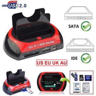 All In One Dual Bay 2 . 5 นิ้ว 3 . 5 นิ้ว Hdd Docking Station Esata Usb 2 . 0 To Ide Sata ฮาร์ดดิสก์ Otb Backup Dock พร้อมตัวอ่านการ์ด