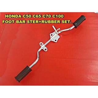 FOOT BAR STEP & RUBBER SET for HONDA C50 C65 C70 C90 C100 C102 CA100 // เหล็กพักเท้า ยางพักเท้า เหล็กชุบ งานสวย คุณภาพดี