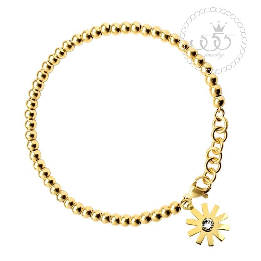 555jewelry-สร้อยข้อมือ-สแตนเลสสตีล-ประดับ-ชาร์มรูปดอกไม้-ประดับ-cz-รุ่น-mnc-br417-b-สี-yellow-gold