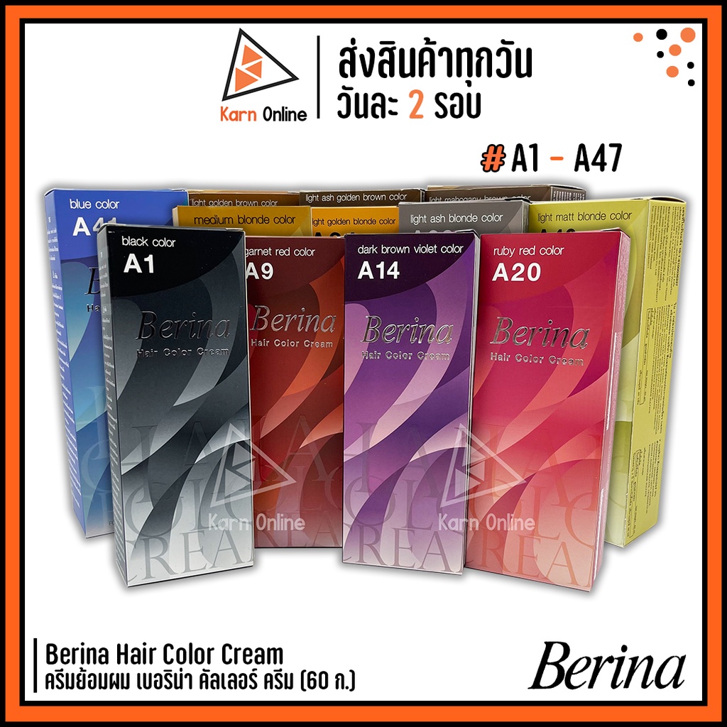 ภาพหน้าปกสินค้า(เบอร์ A1 - A47) Berina Hair Color Cream ครีมย้อมผม เบอริน่า คัลเลอร์ ครีม มี 47 สีให้เลือก (60 g.)