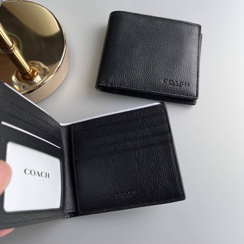 สด-ผ่อน-กระเป๋าสตางค์ใบสั้น-สีดำ-หนังนิ่ม-f67630-ใส่-7-credit-card-slots