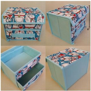 กล่องพับ ชั้นใส่ของ ที่ใส่ของ 2 ชั้น มีฝาปิด ลาย โดราเอม่อน Doraemon ขนาด 8x6x6 นิ้ว