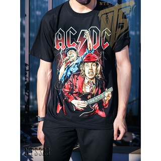 AC DC Rock n Roll เสิ้อยืดดำ เสื้อยืดชาวร็อค เสื้อวง New Type System  Rock brand Sz. S M L XL XXLเสื้อยืด
