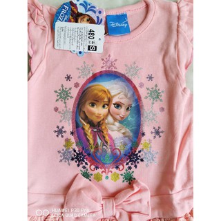 Disney : เดรสสกรีนลาย เจ้าหญิง เอลซ่า ผ้ายืด ตัดต่อกระโปรงลูกไม้ สีฟ้า สีโอรส Size : S (1.5-2y) , M (2-3y)