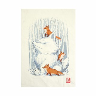 ผ้าแคนวาส พิมพ์ลาย จิ้งจอกหิมะ ไม่มีกรอบ  ขนาด 34.5x48.5 ซม. /  Snow Fox Fabric Art  Canvas No frame