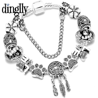 Dinglly หมี ฝ่ามือ ตาข่ายดักฝัน ขนนก สร้อยข้อมือ สําหรับผู้หญิง ผู้ชาย คริสตัล ดอกไม้ ของแท้ รัก กําไลข้อมือ ลูกปัด
