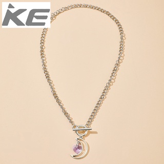 single product Moon hollow geometric single necklace Imitation amethyst love necklace for gir
