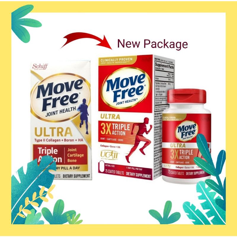 ภาพหน้าปกสินค้าแพ็คเกจใหม่ Schiff Move Free Ultra Triple Action 75 Tablets มูฟฟรี บำรุงข้อต่อและกระดูก Exp.09/24 จากร้าน joyreap บน Shopee