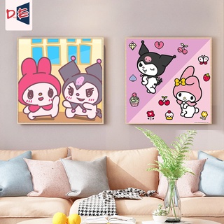 Drofe ภาพวาดสีน้ํามันบนผ้าใบ ตามตัวเลข ลายการ์ตูน Kuromi&amp;My Melody 20*20 ซม. พร้อมกรอบ สําหรับเด็ก ตกแต่งบ้าน DIY