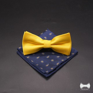 เซ็ทหูกระต่ายสีเหลือง+ ผ้าเช็ดหน้าสูท-Yellow Bowtie + Pocket square